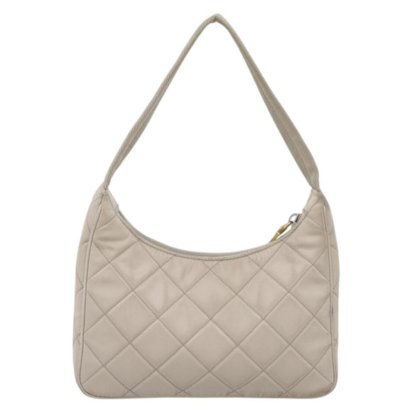 PRADA Hand Bag Nylon Beige Gold Auth 203797A