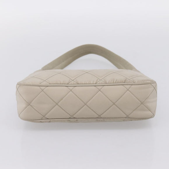 PRADA Hand Bag Nylon Beige Gold Auth 203797A