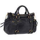 Miu Miu Hand Bag Leather 2way Black Gold Auth 203798V-1