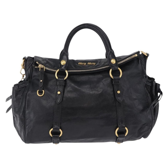 Miu Miu Hand Bag Leather 2way Black Gold Auth 203798V