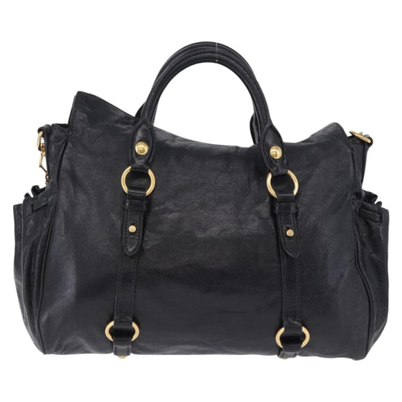 Miu Miu Hand Bag Leather 2way Black Gold Auth 203798V