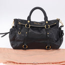 Miu Miu Hand Bag Leather 2way Black Gold Auth 203798V-12