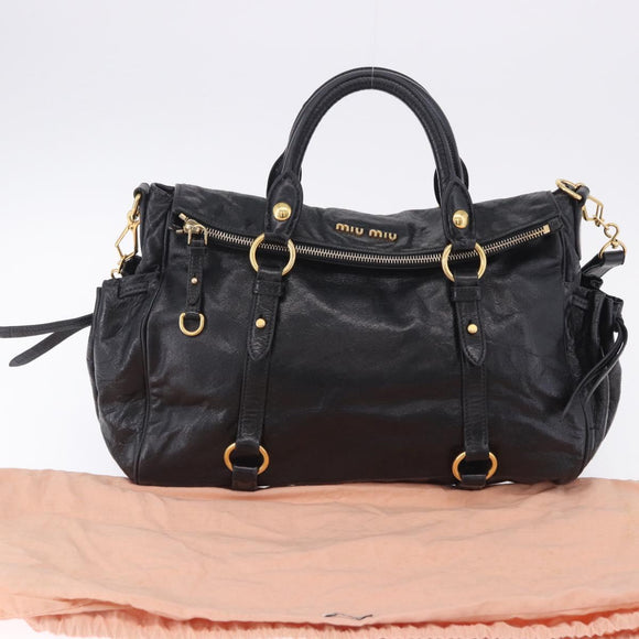 Miu Miu Hand Bag Leather 2way Black Gold Auth 203798V