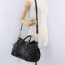 Miu Miu Hand Bag Leather 2way Black Gold Auth 203798V-33