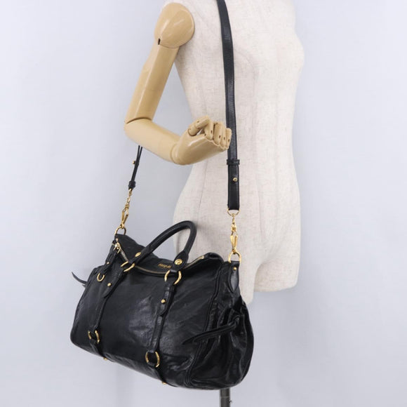 Miu Miu Hand Bag Leather 2way Black Gold Auth 203798V