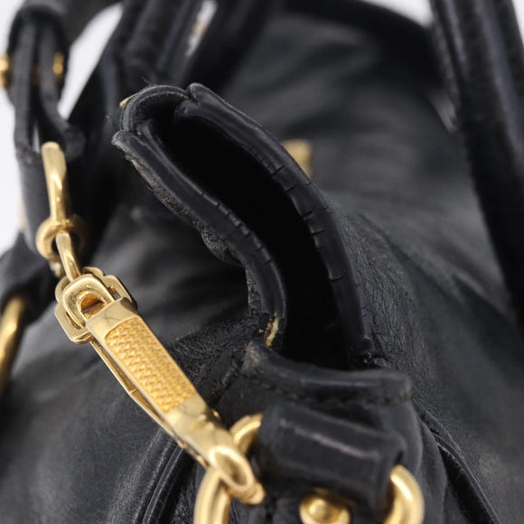 Miu Miu Hand Bag Leather 2way Black Gold Auth 203798V