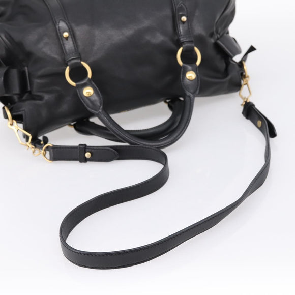 Miu Miu Hand Bag Leather 2way Black Gold Auth 203800V