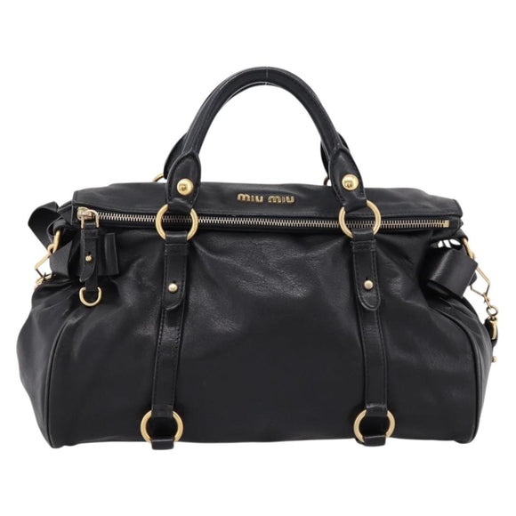 Miu Miu Hand Bag Leather 2way Black Gold Auth 203800V