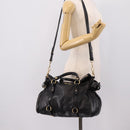 Miu Miu Hand Bag Leather 2way Black Gold Auth 203800V-25