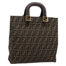FENDI Zucca Canvas Hand Bag Black Brown Auth 203801V-1