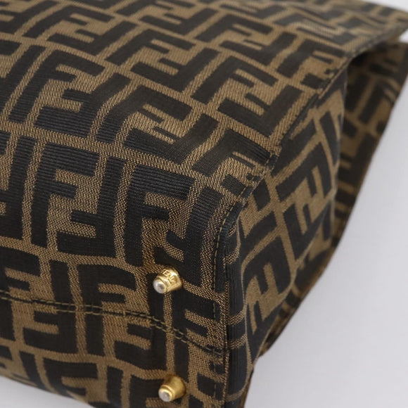 FENDI Zucca Canvas Hand Bag Black Brown Auth 203801V