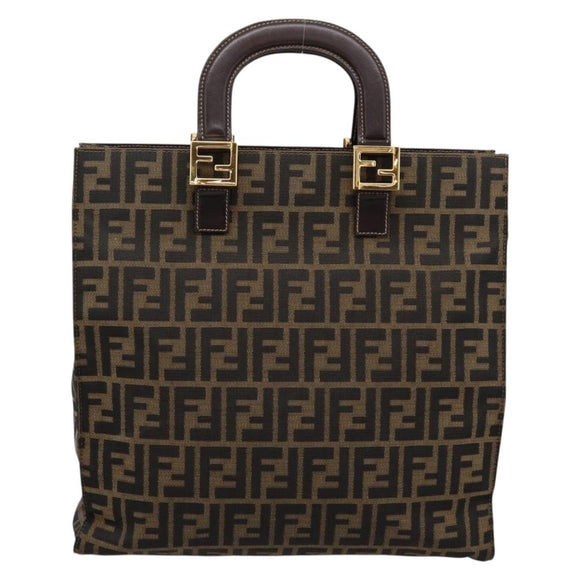 FENDI Zucca Canvas Hand Bag Black Brown Auth 203801V