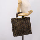 FENDI Zucca Canvas Hand Bag Black Brown Auth 203801V-21