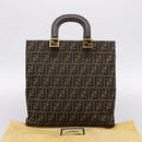 FENDI Zucca Canvas Hand Bag Black Brown Auth 203801V-22