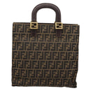 FENDI Zucca Canvas Hand Bag Black Brown Auth 203801V-3