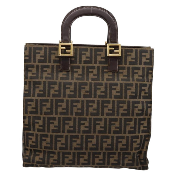 FENDI Zucca Canvas Hand Bag Black Brown Auth 203801V