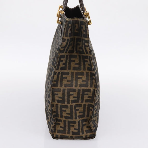 FENDI Zucca Canvas Hand Bag Black Brown Auth 203801V
