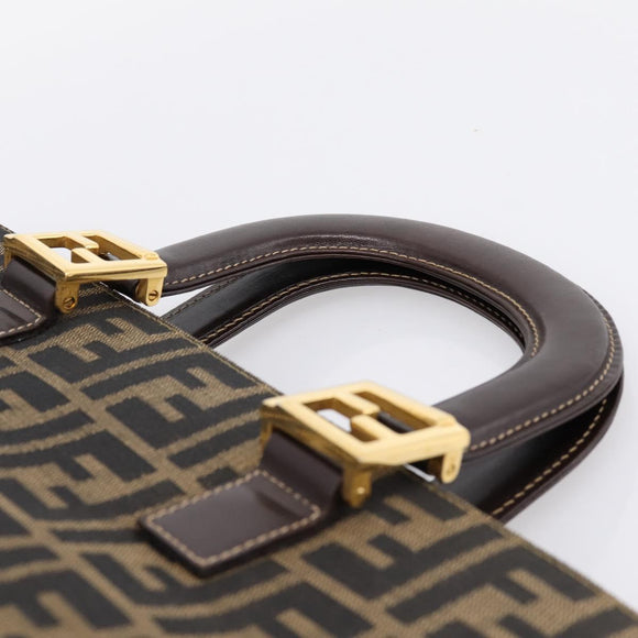 FENDI Zucca Canvas Hand Bag Black Brown Auth 203801V