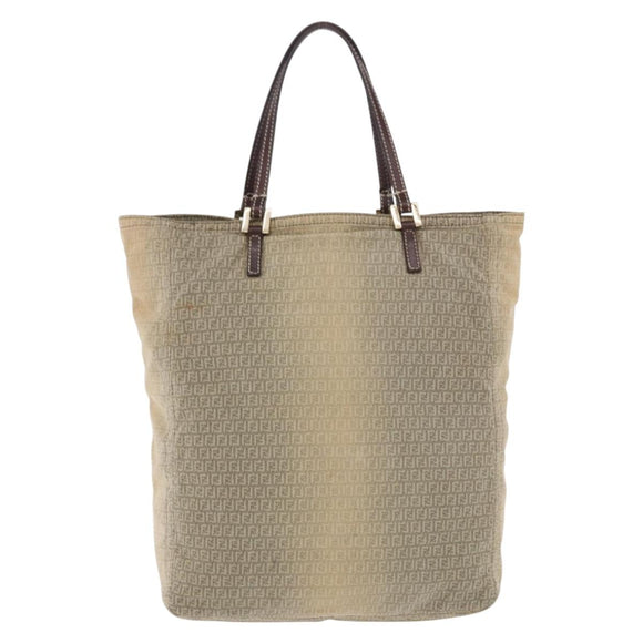 FENDI Zucchino Canvas Tote Bag Beige Auth 203802