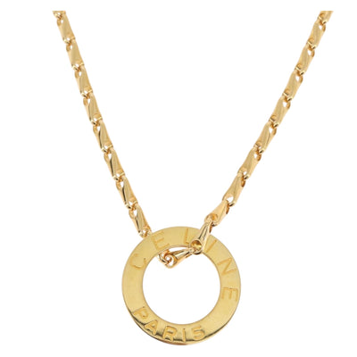 CELINE Circle Necklace Metal Gold Auth 203807V