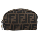 FENDI Zucca Canvas Pouch Brown Black Auth 203810-2