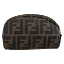 FENDI Zucca Canvas Pouch Brown Black Auth 203810-3