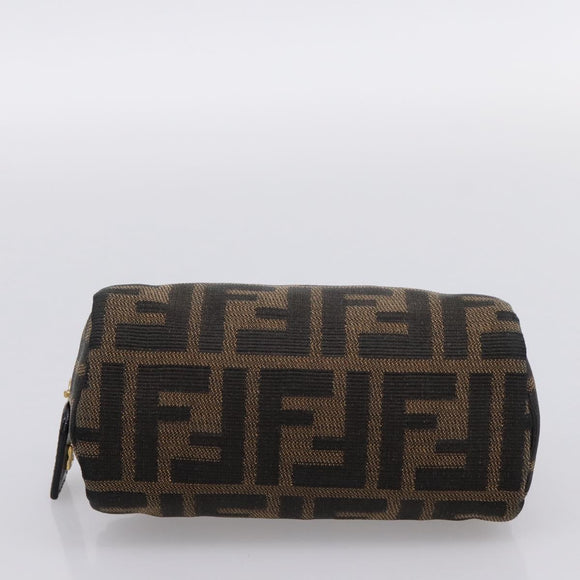 FENDI Zucca Canvas Pouch Brown Black Auth 203810