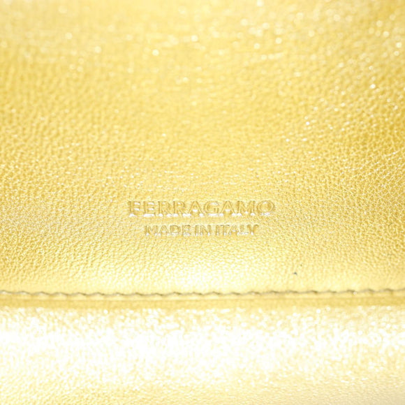 Salvatore Ferragamo Gancini Shoulder Bag Metallic leather Gold Auth 203812V