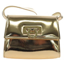Salvatore Ferragamo Gancini Shoulder Bag Metallic leather Gold Auth 203812V-13