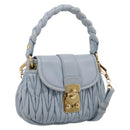 Miu Miu Matelasse Hand Bag Leather 2way Light Blue Gold Auth 203819V-1