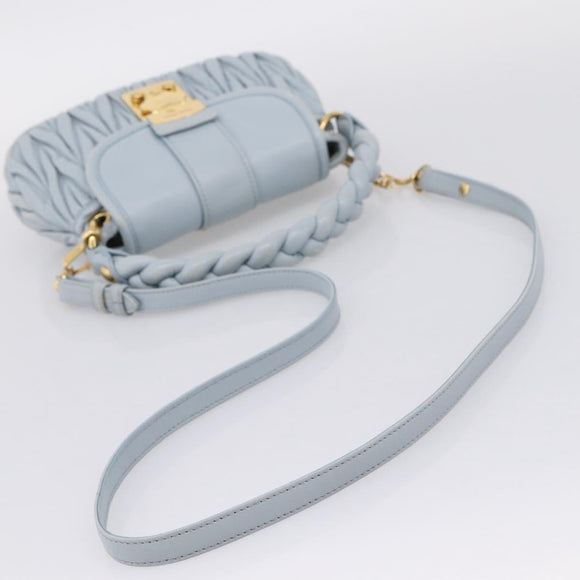 Miu Miu Matelasse Hand Bag Leather 2way Light Blue Gold Auth 203819V