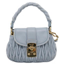 Miu Miu Matelasse Hand Bag Leather 2way Light Blue Gold Auth 203819V-13