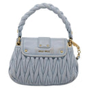 Miu Miu Matelasse Hand Bag Leather 2way Light Blue Gold Auth 203819V-2