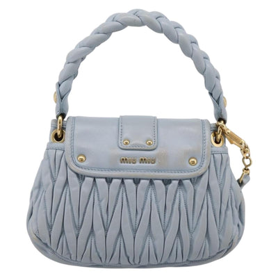 Miu Miu Matelasse Hand Bag Leather 2way Light Blue Gold Auth 203819V - 0