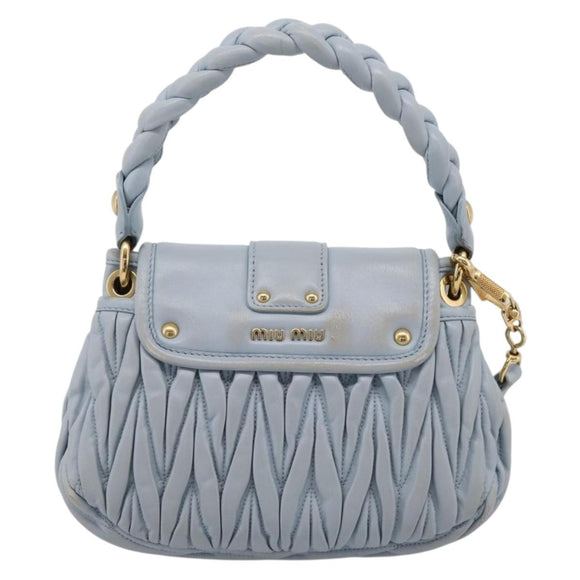 Miu Miu Matelasse Hand Bag Leather 2way Light Blue Gold Auth 203819V