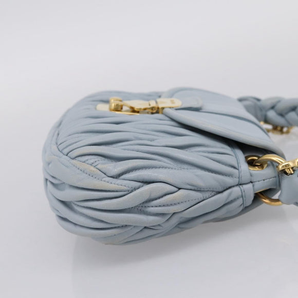 Miu Miu Matelasse Hand Bag Leather 2way Light Blue Gold Auth 203819V