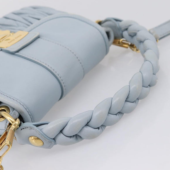Miu Miu Matelasse Hand Bag Leather 2way Light Blue Gold Auth 203819V