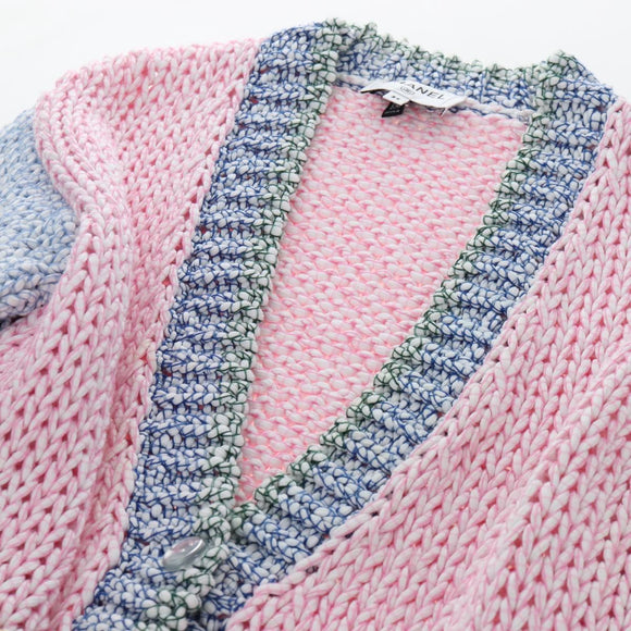 CHANEL Cardigan Cotton 34 Pink CC Auth 203820V
