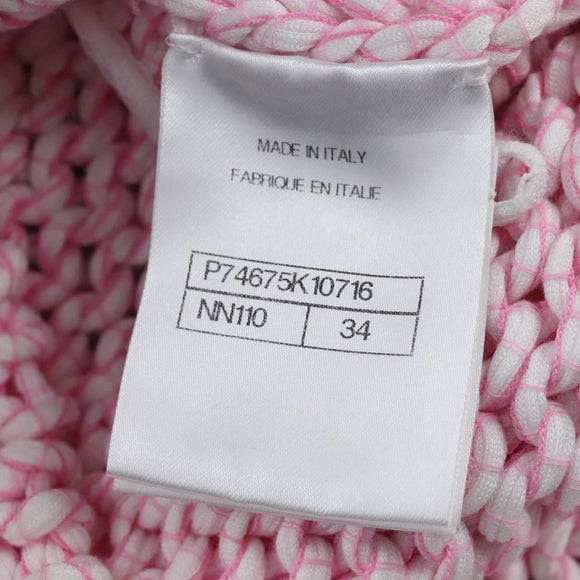 CHANEL Cardigan Cotton 34 Pink CC Auth 203820V
