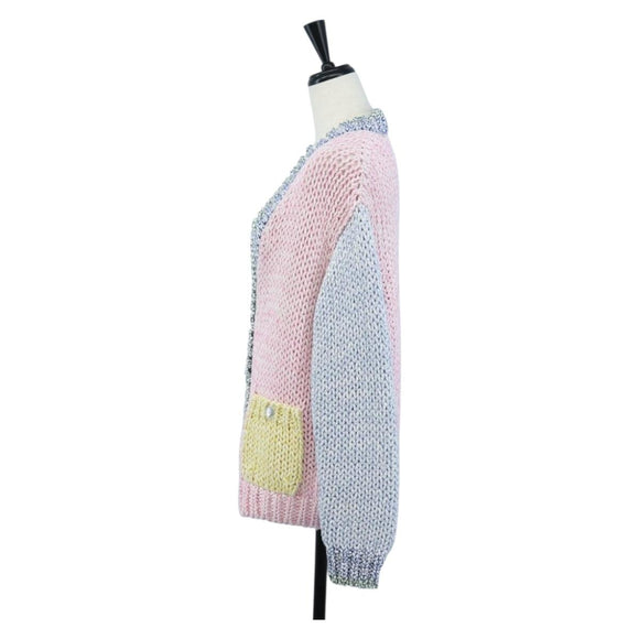 CHANEL Cardigan Cotton 34 Pink CC Auth 203820V