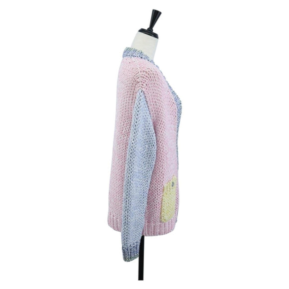 CHANEL Cardigan Cotton 34 Pink CC Auth 203820V