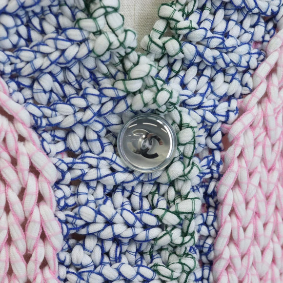 CHANEL Cardigan Cotton 34 Pink CC Auth 203820V