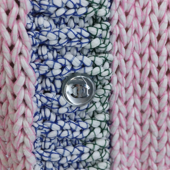 CHANEL Cardigan Cotton 34 Pink CC Auth 203820V