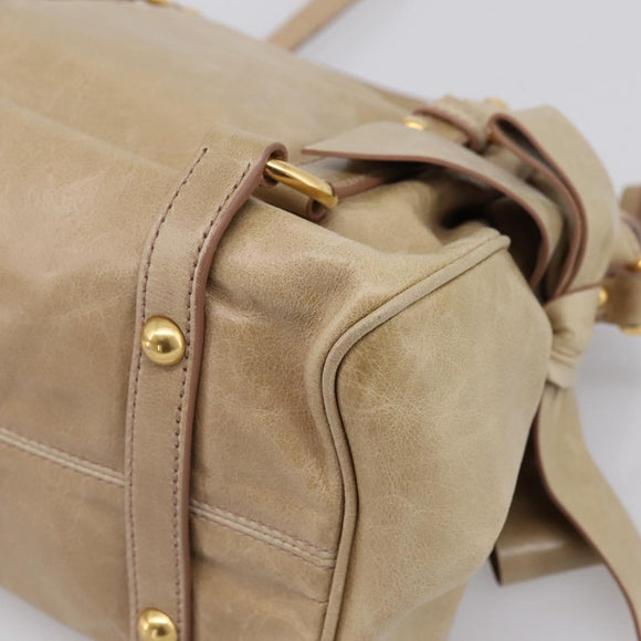 Miu Miu Hand Bag Vitellolux 2way Beige Gold Auth 203832V