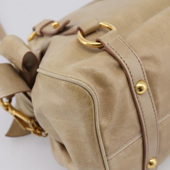 Miu Miu Hand Bag Vitellolux 2way Beige Gold Auth 203832V