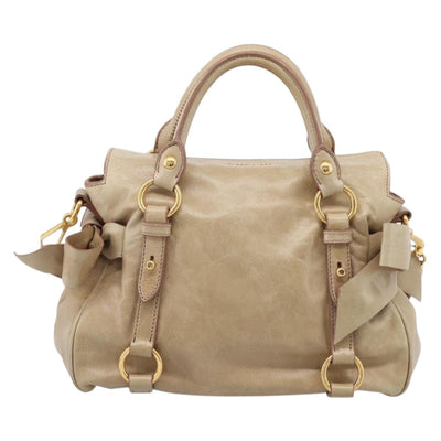 Miu Miu Hand Bag Vitellolux 2way Beige Gold Auth 203832V - 0
