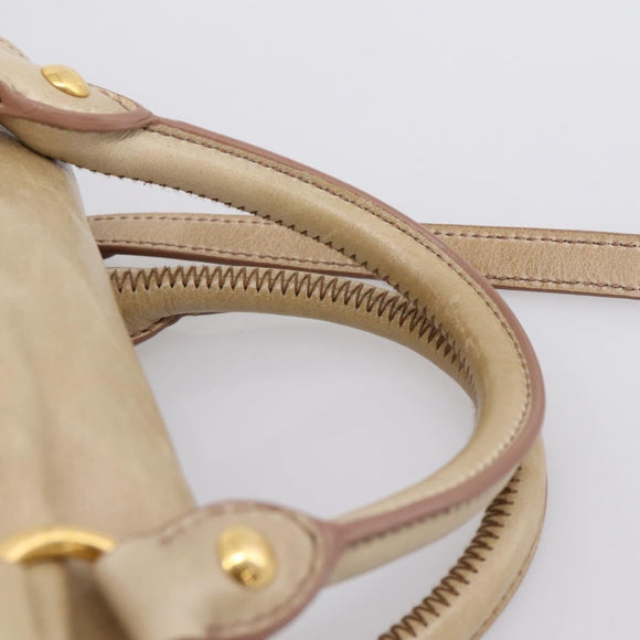Miu Miu Hand Bag Vitellolux 2way Beige Gold Auth 203832V