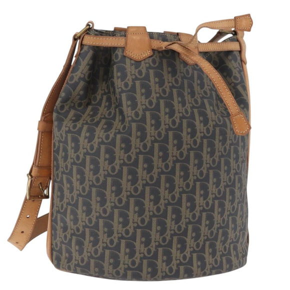 Christian Dior Trotter Canvas Shoulder Bag PVC Navy Gold Auth 203833