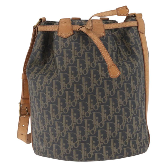 Christian Dior Trotter Canvas Shoulder Bag PVC Navy Gold Auth 203833
