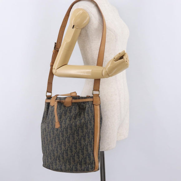 Christian Dior Trotter Canvas Shoulder Bag PVC Navy Gold Auth 203833